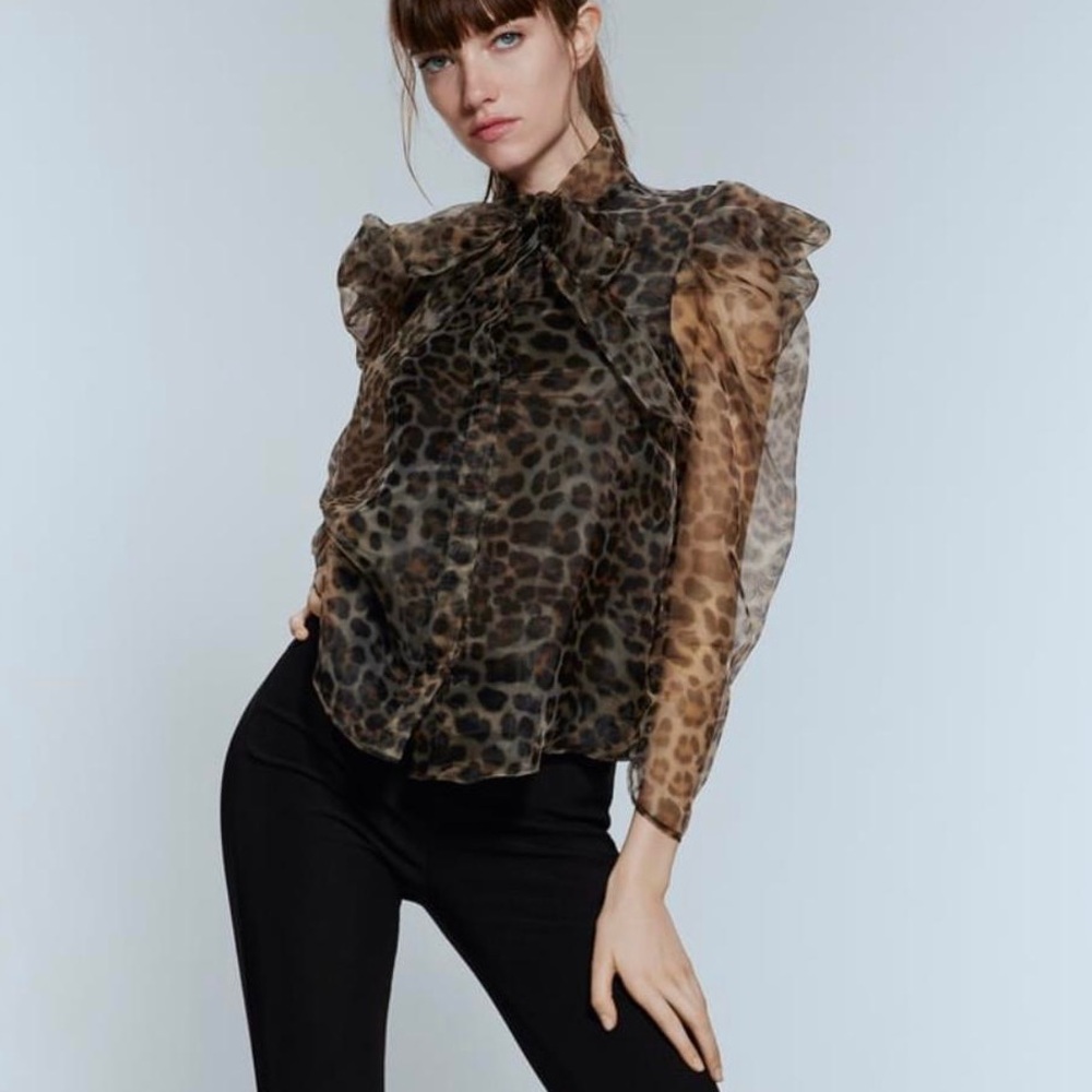 Zara | Animal Print Leopard Organza Blouse